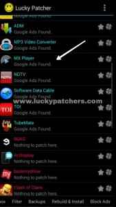 lucky patcher - remove ads - app list